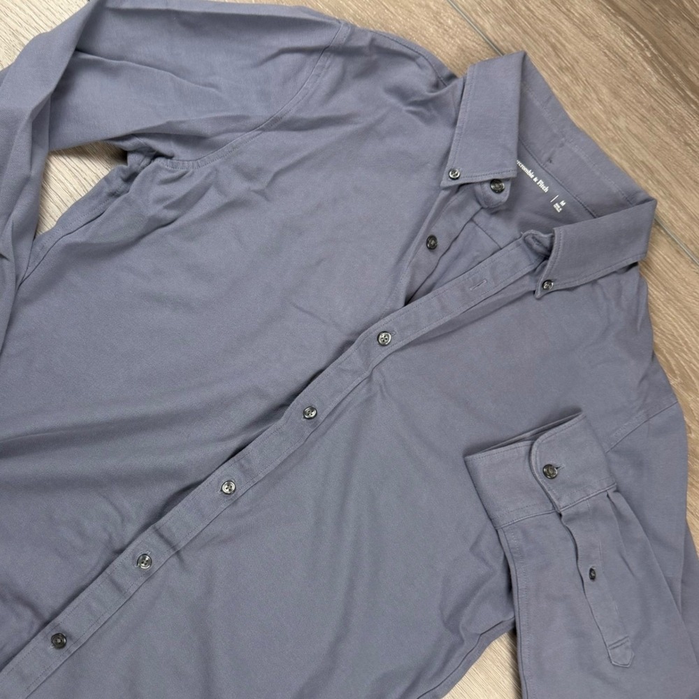 Abercrombie & Fitch Mens Button Front Shirt Pique Long Sleeve Blue Medium